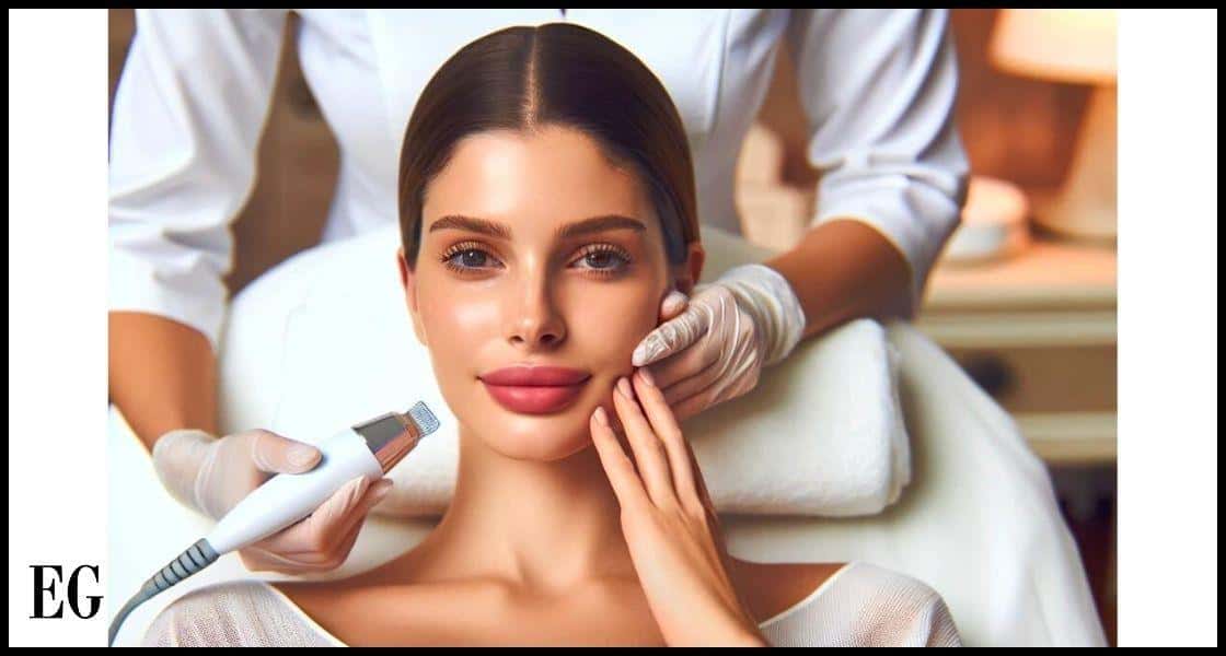 mujer realizándose un tratamiento de radiofrecuencia facial en un ambiente relajante de spa