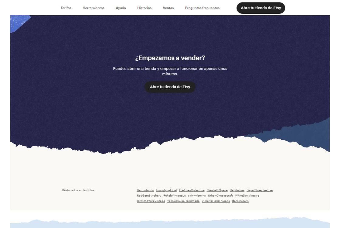 Pagina web de Etsy