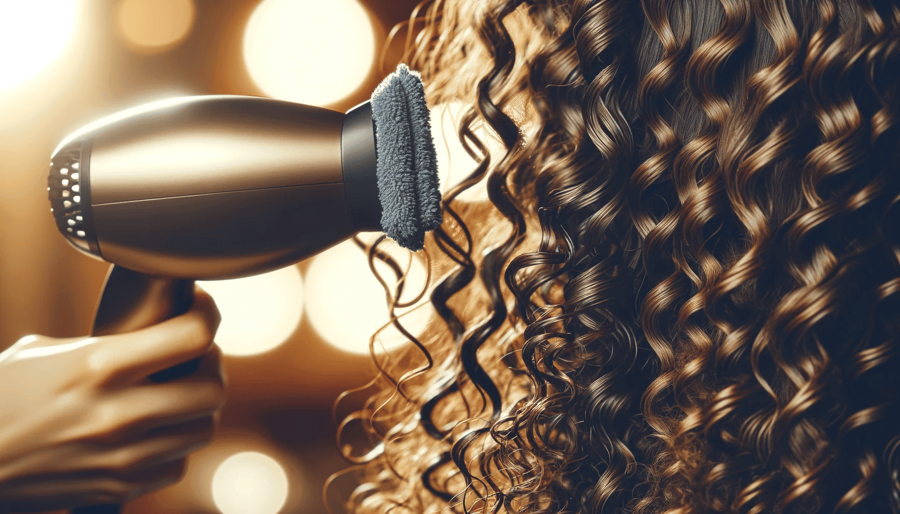 pelo rizado secado con un secador para pelo rizado