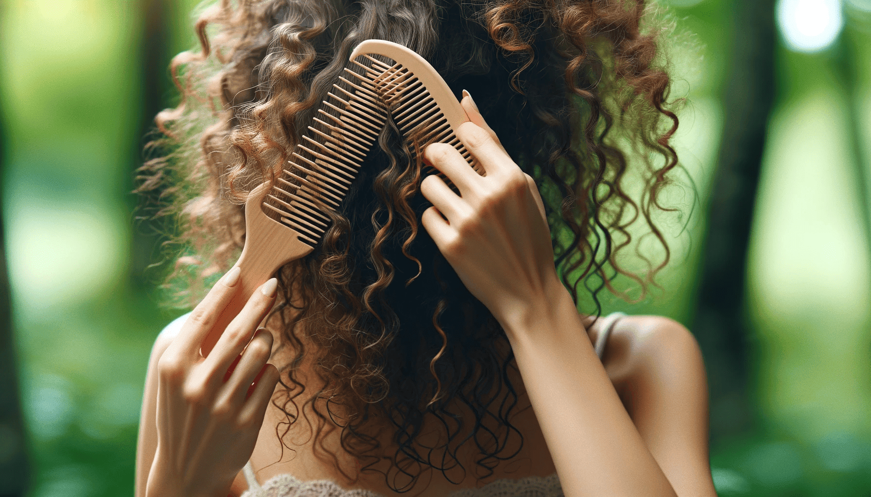 Melena rizada peinándose con dos peines para pelo rizado